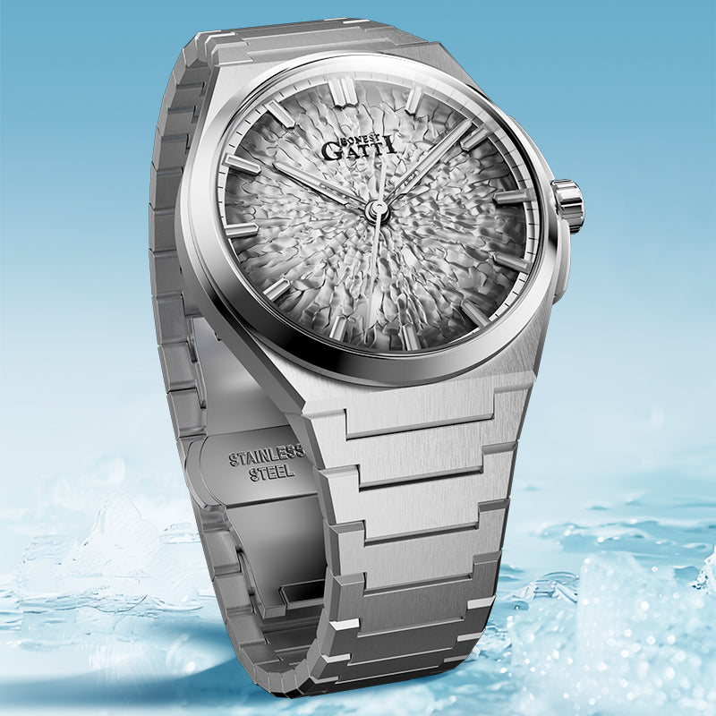 BONEST GATTI Automatic Men Watch Ice Crack Pattern Dial Self Wind Movement Sapphire Crystal Luminous Business Watch BG8013