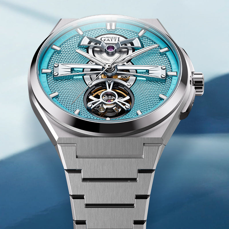 BONEST GATTI Men Watch 44 Zirconia Stones Bezel Crystal Sapphire Automatic Movement Round Shaped 316L Case Skeleton 5ATM Watch BG8014