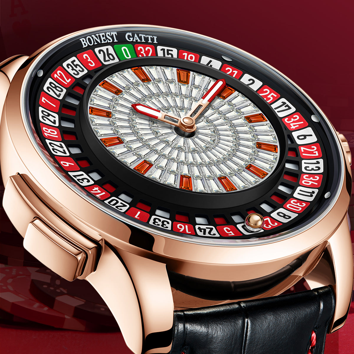 BONEST GATTI Gemstone European Roulette Game Watch Automatic Movement Handcrafted Zircon Setting Dial BG8004