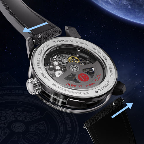 BONEST GATTI Automatic Movement Round Shaped Carbon Fiber Dial watch 316L Case Dome Sapphire Crystal Fluororubber Strap 3ATM Waterproof Luminous BG4003