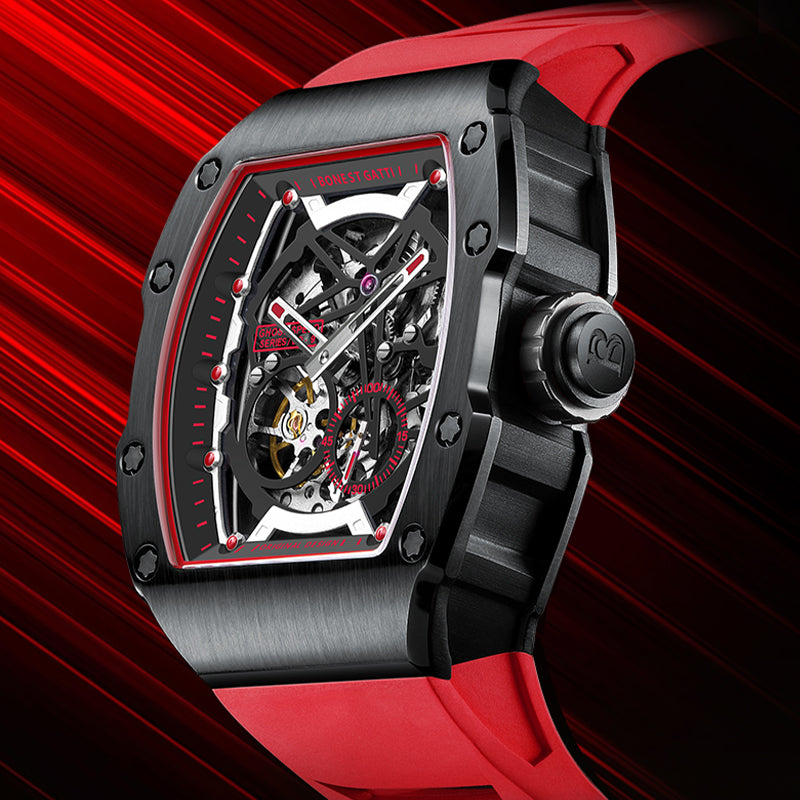 BONEST GATTI CITIZEN Skeleton Automatic Mechanical Movement Sapphire Barrel shaped Case Luminous BG9901-A