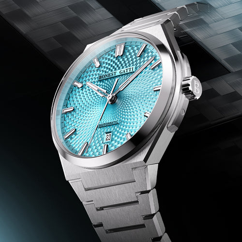 BONEST GATTI Automatic Men Watch Guilloché Pattern Date Display Self Wind Movement Sapphire Crystal Luminous Business Watch BG8012