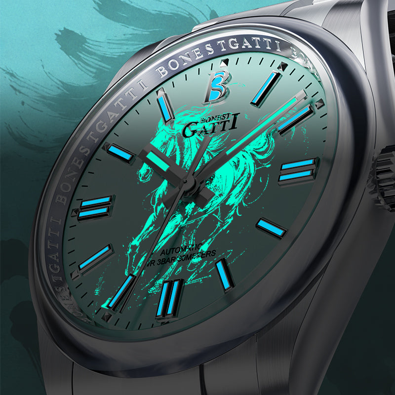 BONEST GATTI Automatic Men Watch Ice Crack Pattern Dial Self Wind Movement Sapphire Crystal Business Watch BG8015