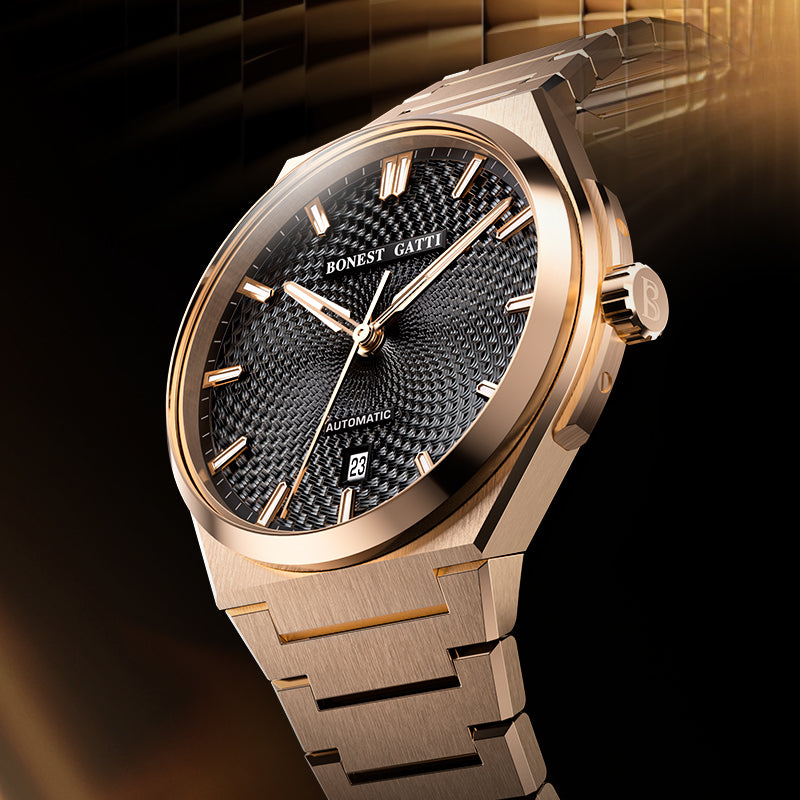 BONEST GATTI Automatic Men Watch Guilloché Pattern Date Display Self Wind Movement Sapphire Crystal Luminous Business Watch BG8012