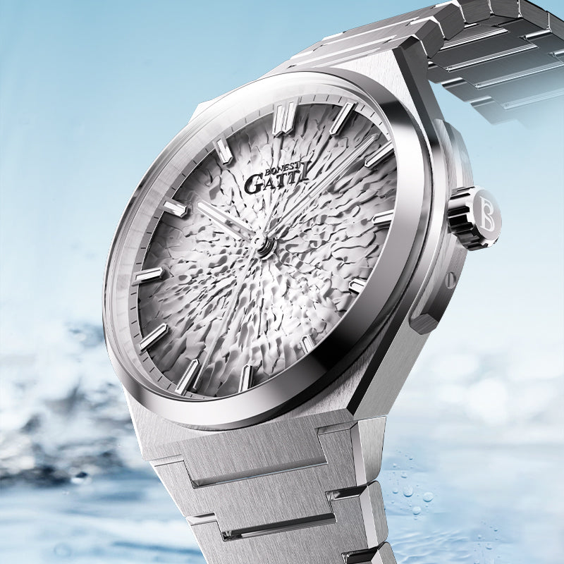 BONEST GATTI Automatic Men Watch Ice Crack Pattern Dial Self Wind Movement Sapphire Crystal Luminous Business Watch BG8013