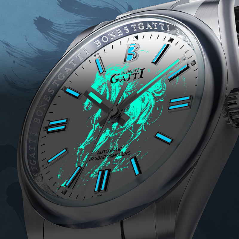 BONEST GATTI Automatic Men Watch Ice Crack Pattern Dial Self Wind Movement Sapphire Crystal Business Watch BG8015