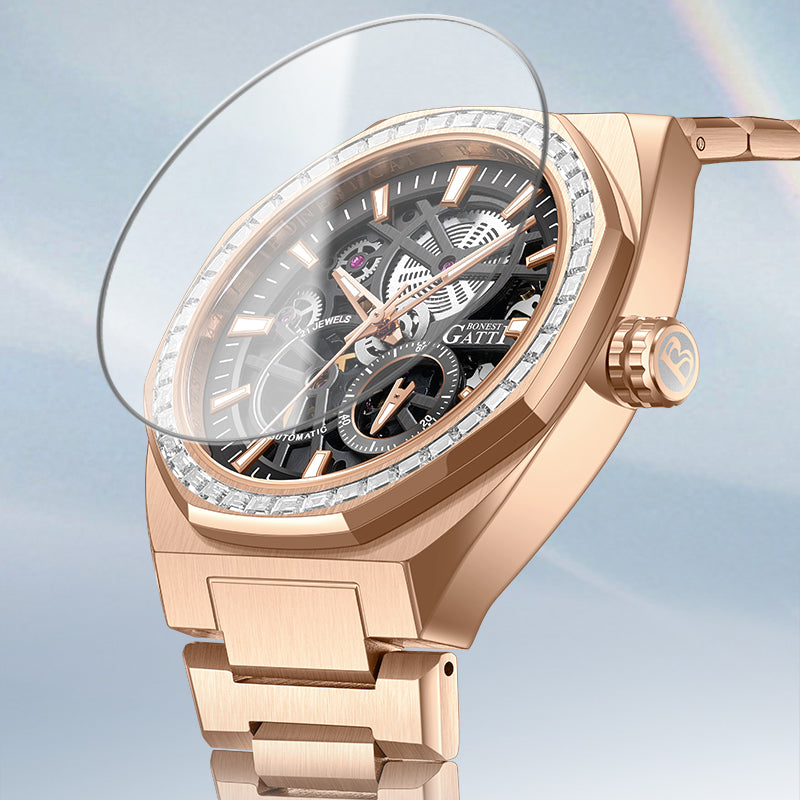 BONEST GATTI Automatic Watch Self Wind Movement Round Shaped Case Skeleton BG8801-s