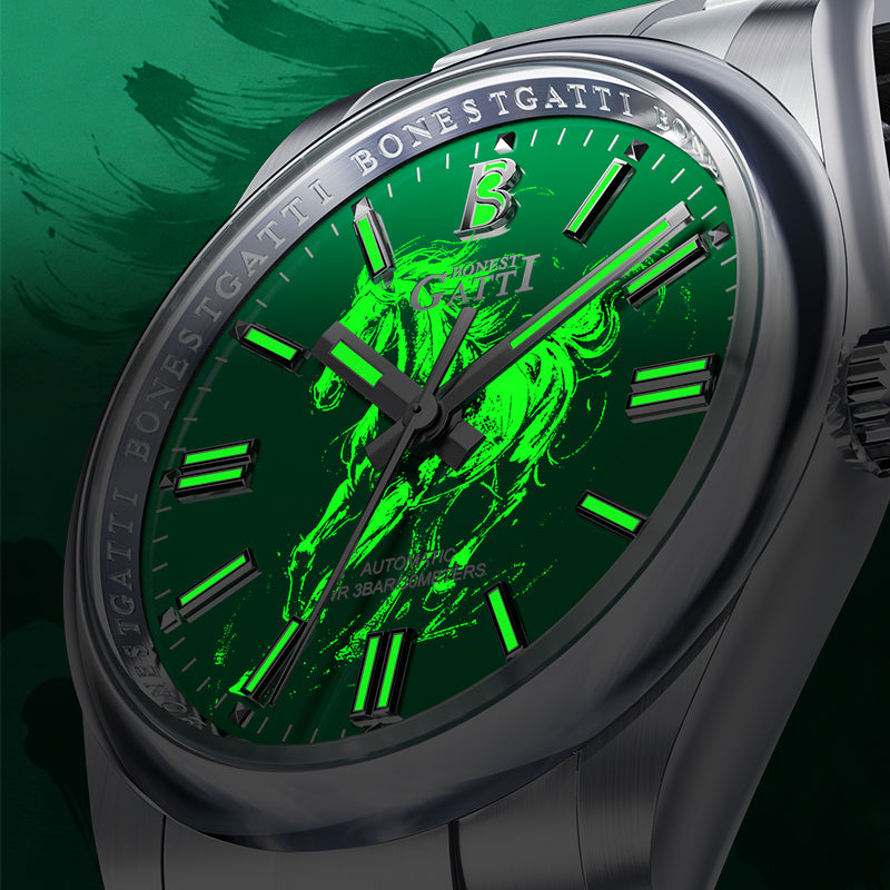 BONEST GATTI Automatic Men Watch Ice Crack Pattern Dial Self Wind Movement Sapphire Crystal Business Watch BG8015