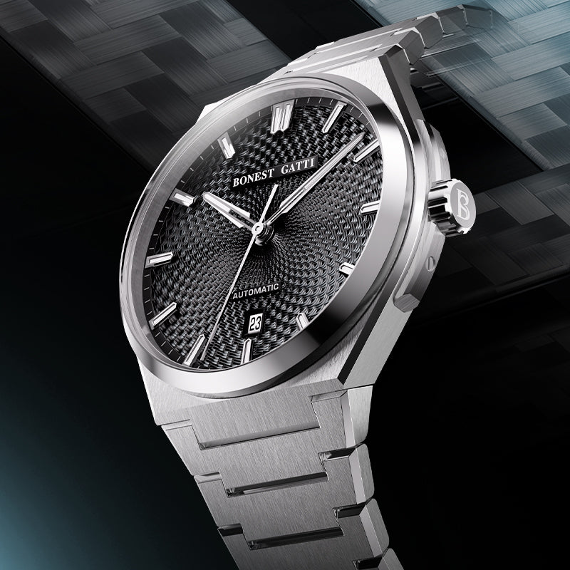 BONEST GATTI Automatic Men Watch Guilloché Pattern Date Display Self Wind Movement Sapphire Crystal Luminous Business Watch BG8012
