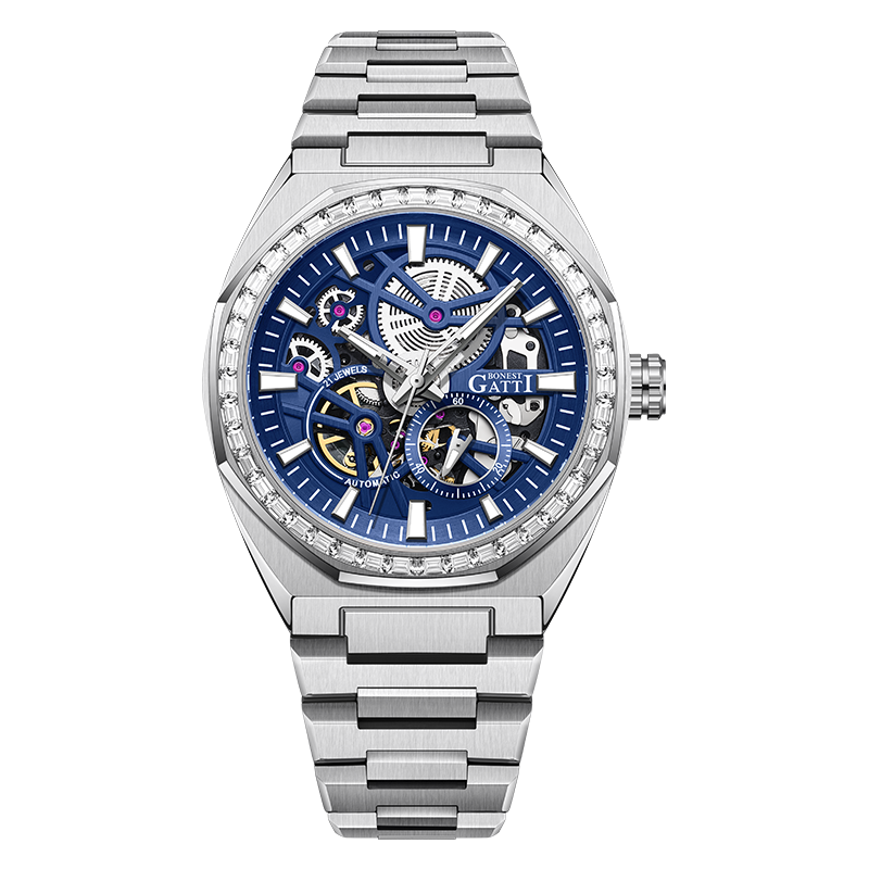 BONEST GATTI Automatic Watch Self Wind Movement Round Shaped Case Skeleton BG8801-s