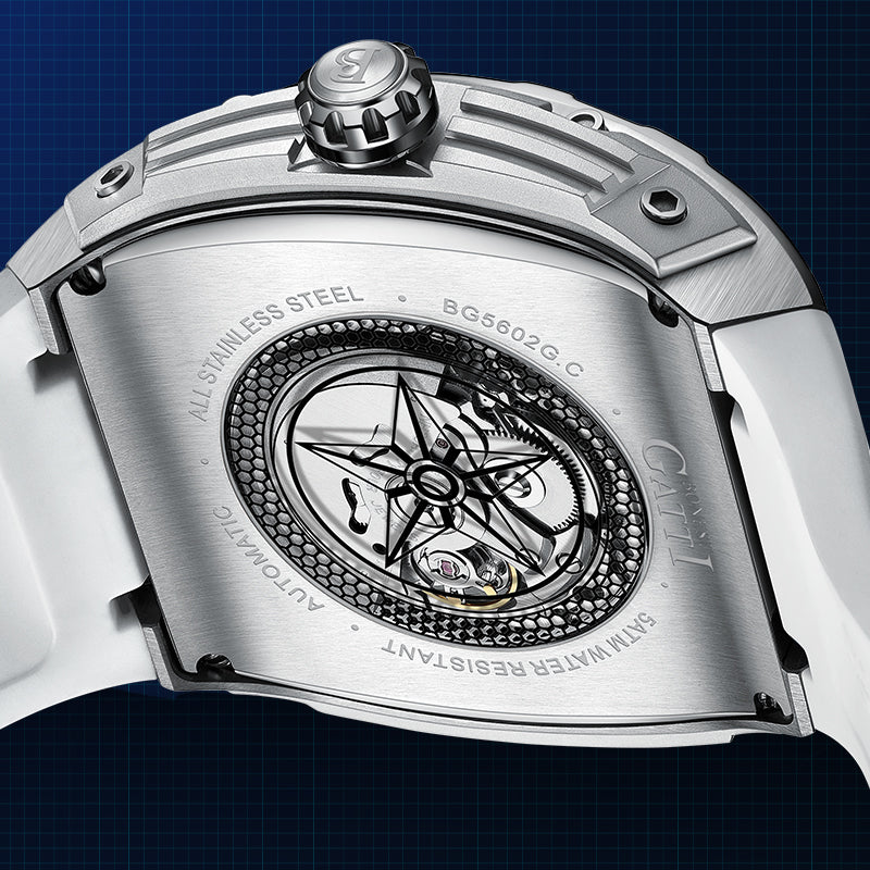 BONEST GATTI Tonneau Automatic Men Watch Barrel shaped Skeleton Self Wind Movement Watch Sapphire Crystal Luminous BG5602