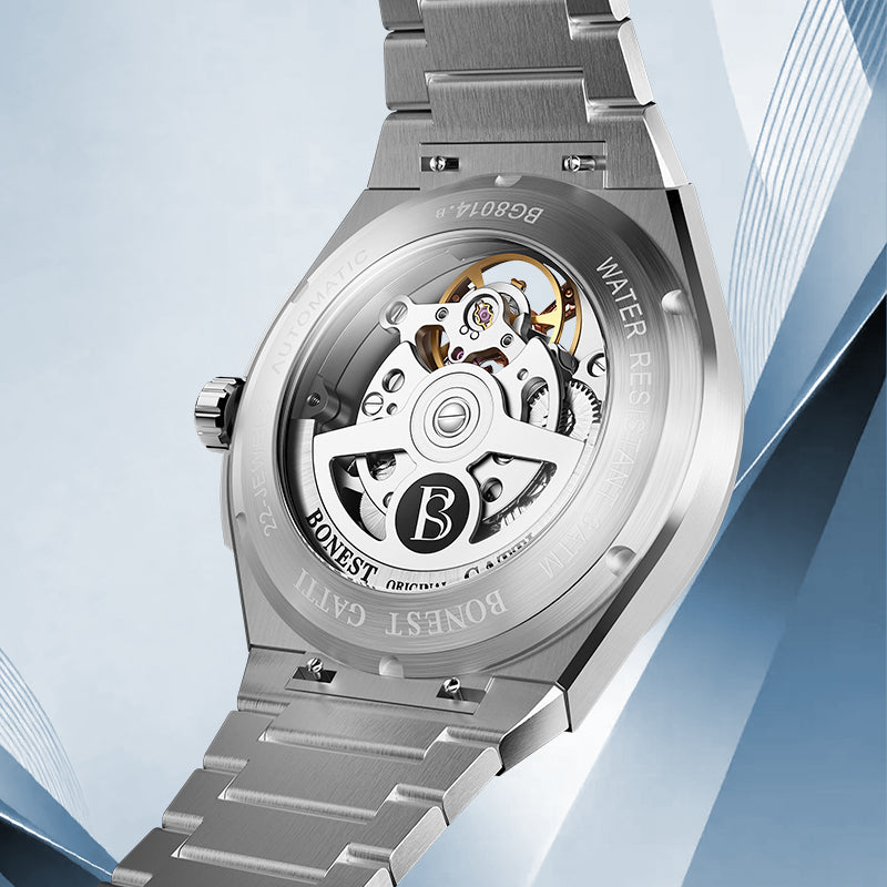 BONEST GATTI Men Watch 44 Zirconia Stones Bezel Crystal Sapphire Automatic Movement Round Shaped 316L Case Skeleton 5ATM Watch BG8014