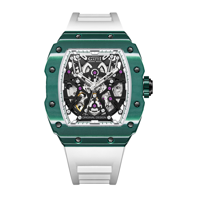 BONEST GATTI Carbon Fiber Titanium Alloy Case Barrel shaped watch Skeleton Movement Watch BG9906
