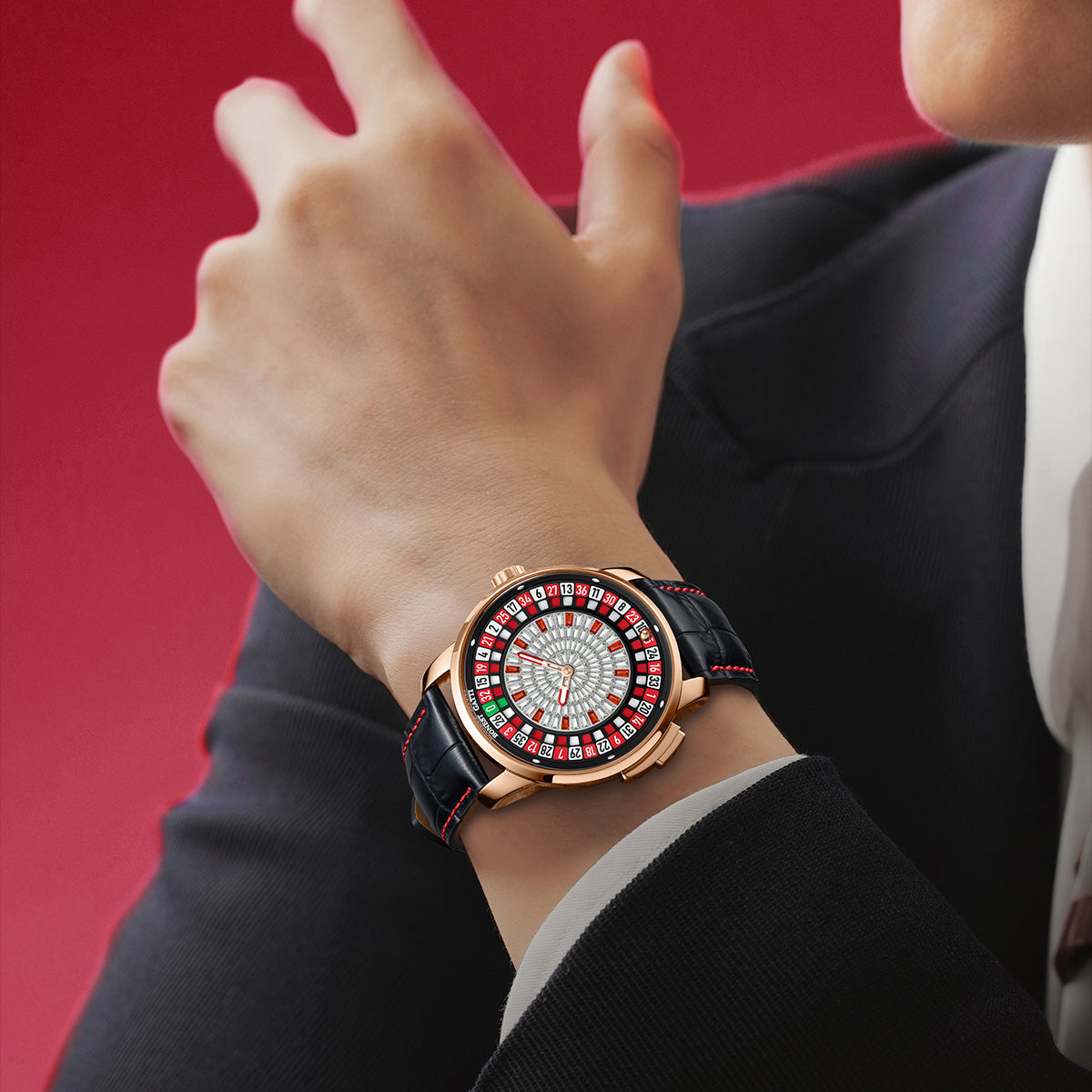 BONEST GATTI Gemstone European Roulette Game Watch Automatic Movement Handcrafted Zircon Setting Dial BG8004