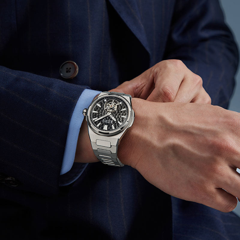 BONEST GATTI Hammer Pattern Automatic Tourbillon Watch Self Wind 80H Power Reserve Sapphire Crystal Luminous Watch BG7005
