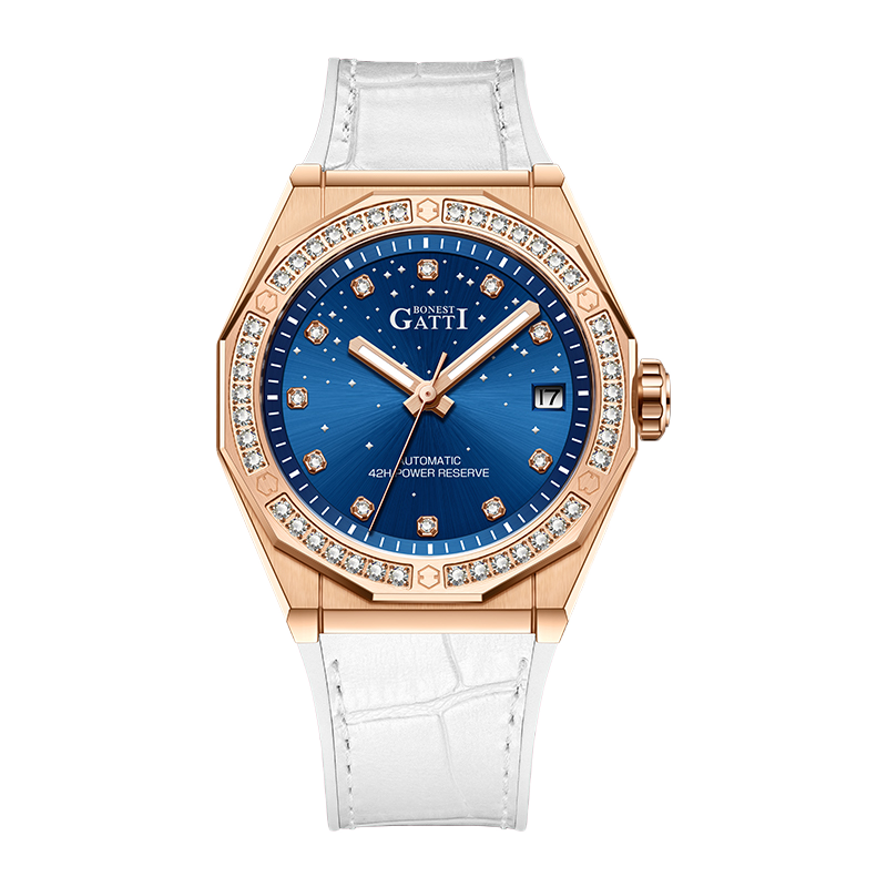 BONEST GATTI 42 Zirconia Stones Bezel Crystal Sapphire CITIZEN Automatic Movement Round Shaped 316L Case date display IP68 Watch BG8902