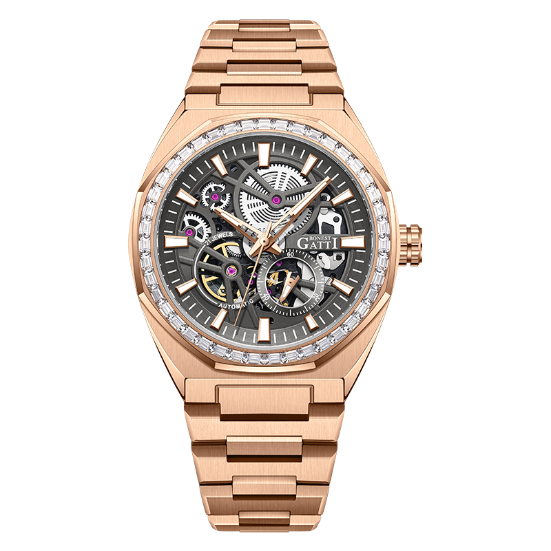 BONEST GATTI Automatic Watch Self Wind Movement Round Shaped Case Skeleton BG8801-s