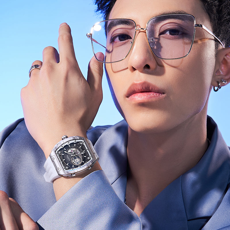 BONEST GATTI Tonneau Automatic Men Watch Barrel shaped Skeleton Self Wind Movement Watch Sapphire Crystal Luminous BG5602