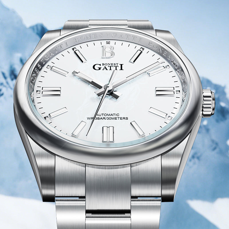 BONEST GATTI Automatic Men Watch Ice Crack Pattern Dial Self Wind Movement Sapphire Crystal Business Watch BG8015