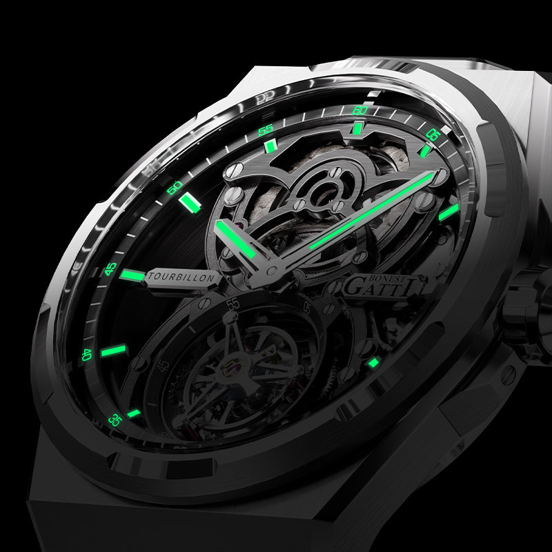 BONEST GATTI Automatic Tourbillon Watch Skeleton Self Wind 80H Power Reserve Sapphire Crystal Luminous Watch BG7004