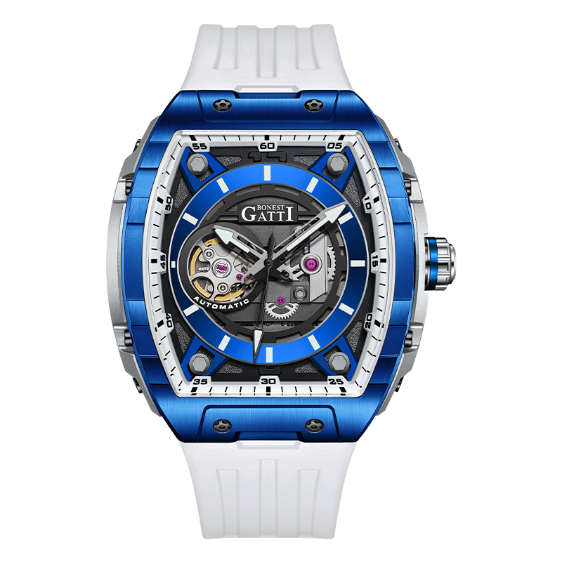 BONEST GATTI Tonneau Automatic Men Watch Barrel shaped Skeleton Self Wind Movement Watch Sapphire Crystal Luminous BG5602