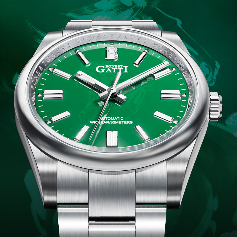 BONEST GATTI Automatic Men Watch Ice Crack Pattern Dial Self Wind Movement Sapphire Crystal Business Watch BG8015