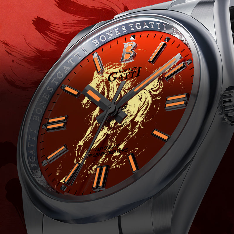 BONEST GATTI Automatic Men Watch Ice Crack Pattern Dial Self Wind Movement Sapphire Crystal Business Watch BG8015