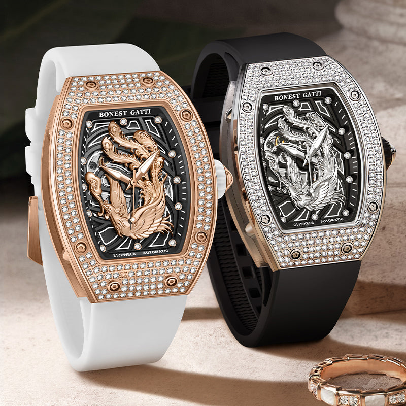 BONEST GATTI Barrel Dragon & Phoenix Couple Watch Automatic Mechanical Movement Luminous BG9910