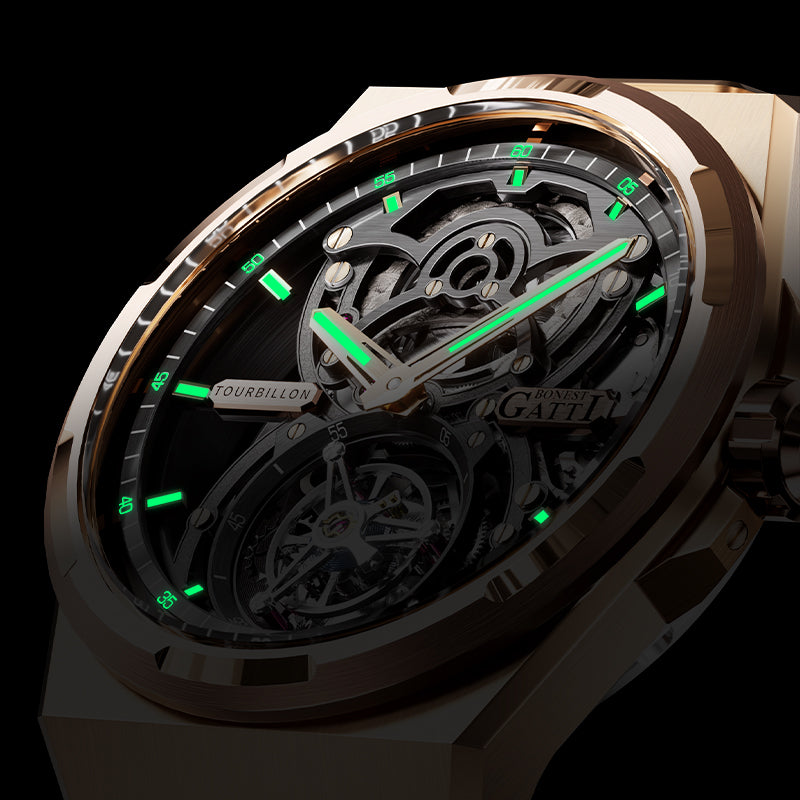 BONEST GATTI Automatic Tourbillon Watch Skeleton Self Wind 80H Power Reserve Sapphire Crystal Luminous Watch BG7004