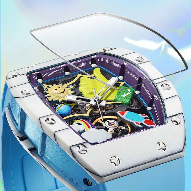 BONEST GATTI Carbon fiber + Aluminum alloy Case Barrel shaped Thumbs Up Series funny watch Skeleton Movement Crystal Sapphire Watch BG9001
