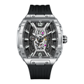 BONEST GATTI Automatic Tonneau Men Watch Barrel shaped Case Skeleton Self Wind Movement Wristwatch Luminous BG5601