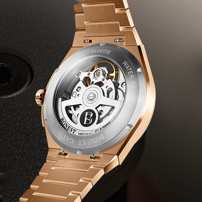 BONEST GATTI Men Watch 44 Zirconia Stones Bezel Crystal Sapphire Automatic Movement Round Shaped 316L Case Skeleton 5ATM Watch BG8014