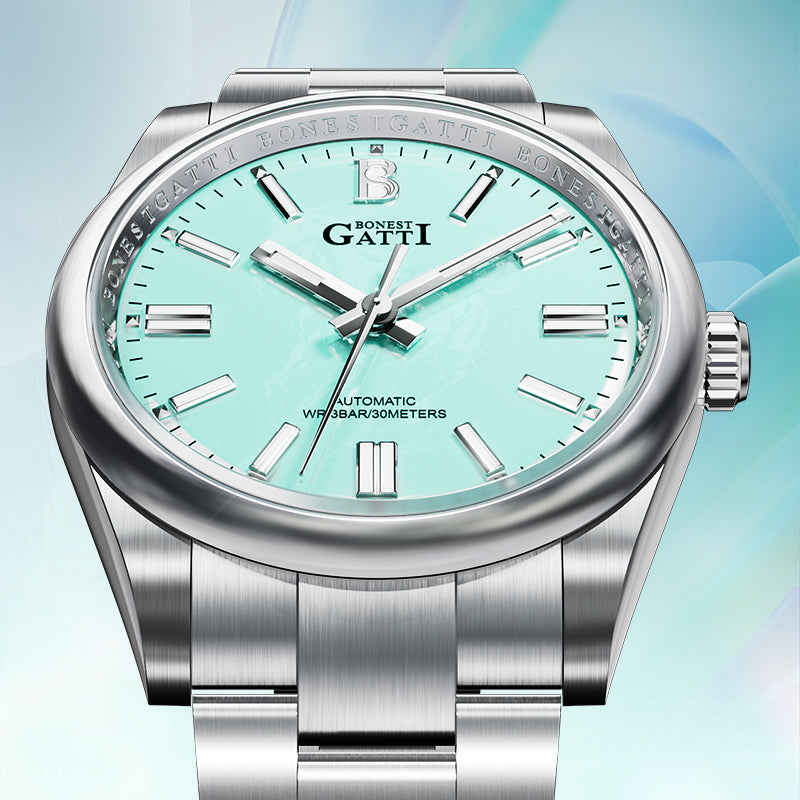 BONEST GATTI Automatic Men Watch Ice Crack Pattern Dial Self Wind Movement Sapphire Crystal Business Watch BG8015