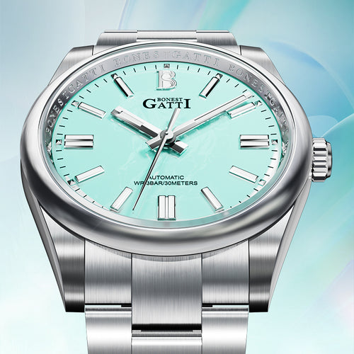 BONEST GATTI Automatic Men Watch Ice Crack Pattern Dial Self Wind Movement Sapphire Crystal Business Watch BG8015