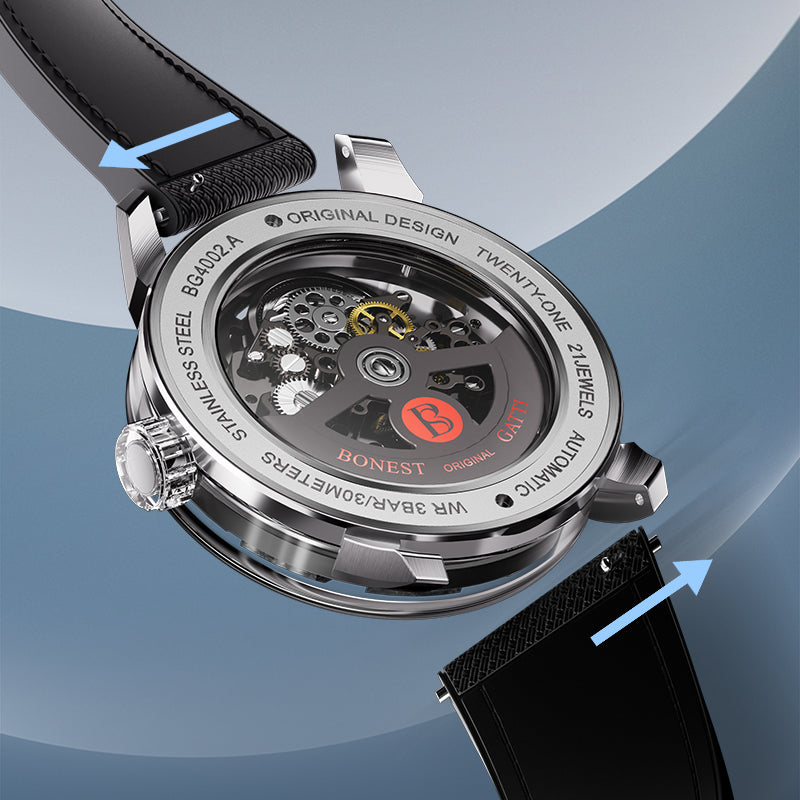 BONEST GATTI Automatic Movement Round Shaped Carbon Fiber Dial watch 316L Case Dome Sapphire Crystal Fluororubber Strap 3ATM Waterproof Luminous BG4002