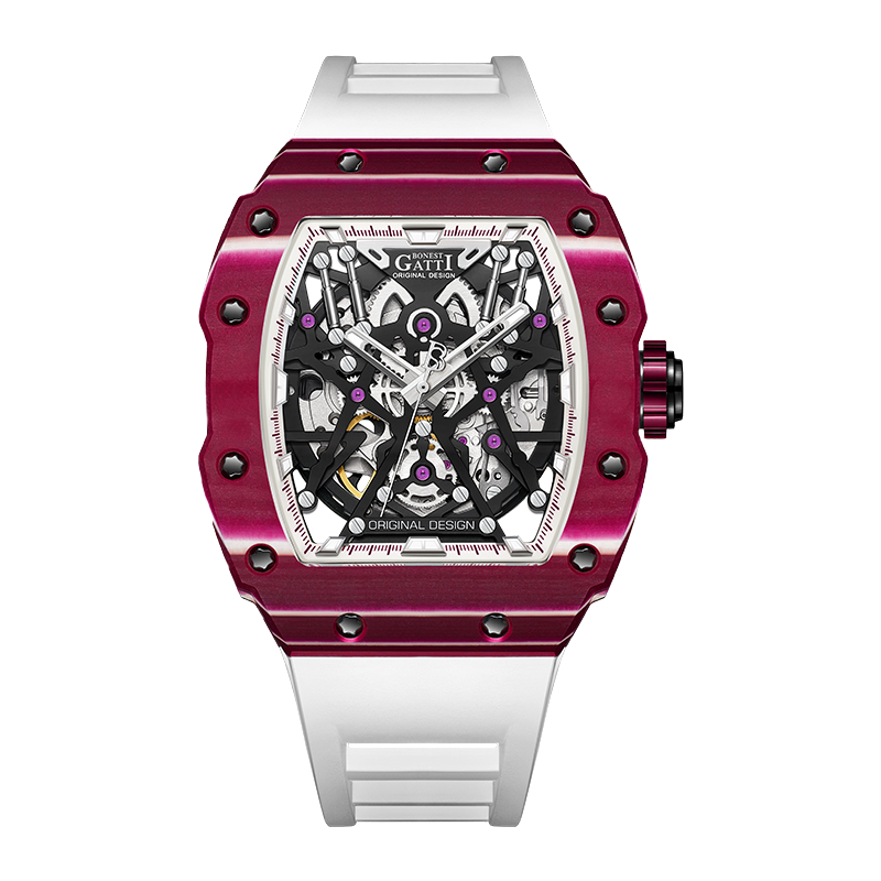 BONEST GATTI Carbon Fiber Titanium Alloy Case Barrel shaped watch Skeleton Movement Watch BG9906