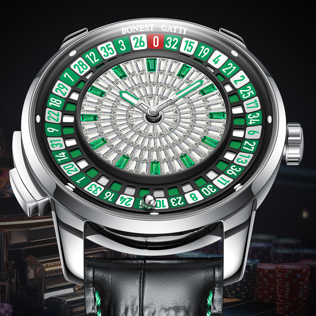 BONEST GATTI Gemstone European Roulette Game Watch Automatic Movement Handcrafted Zircon Setting Dial BG8004