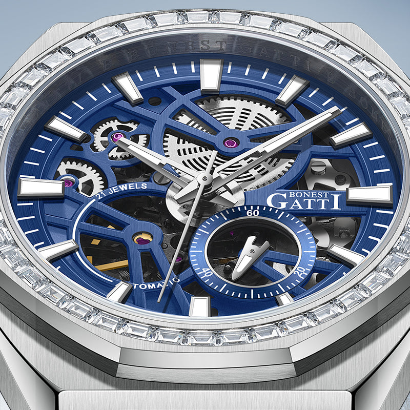BONEST GATTI Automatic Watch Self Wind Movement Round Shaped Case Skeleton BG8801-s