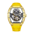 BONEST GATTI Barrel shaped K9 Crystal case Skeleton Movement Fluororubber Strap Watch Luminous BG6005