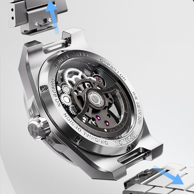 BONEST GATTI Automatic Tourbillon Watch Skeleton Self Wind 80H Power Reserve Sapphire Crystal Luminous Watch BG7004