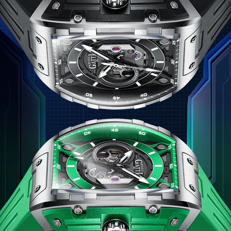 BONEST GATTI Tonneau Automatic Men Watch Barrel shaped Skeleton Self Wind Movement Watch Sapphire Crystal Luminous BG5602