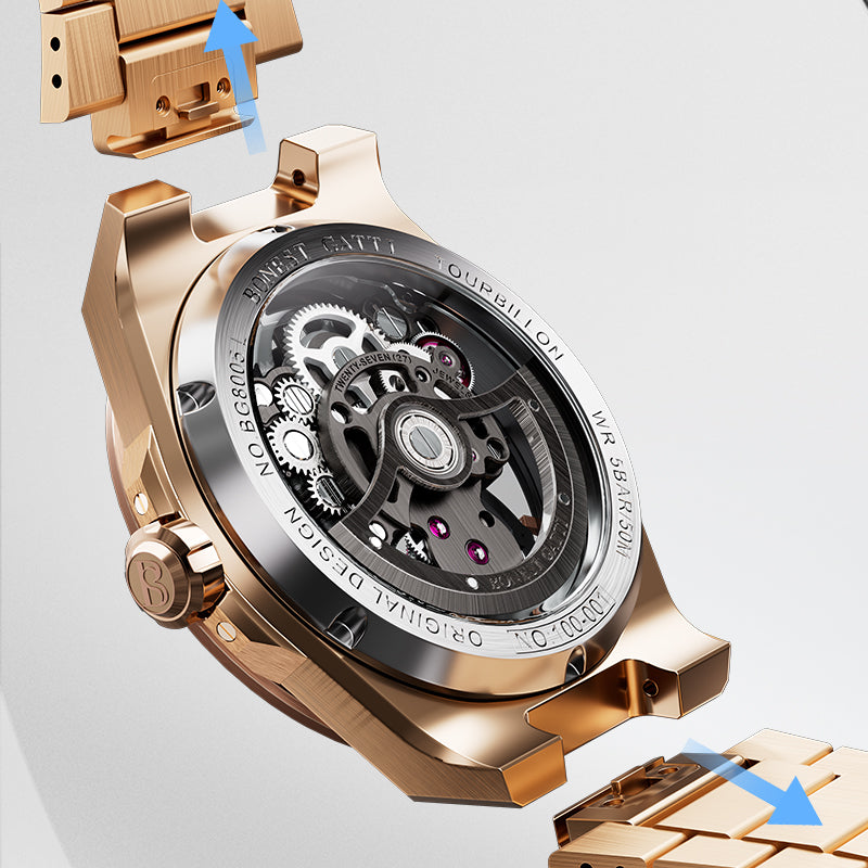 BONEST GATTI Automatic Tourbillon Watch Skeleton Self Wind 80H Power Reserve Sapphire Crystal Luminous Watch BG7004