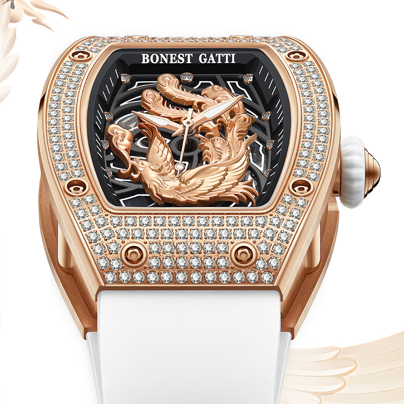 BONEST GATTI Barrel Dragon & Phoenix Couple Watch Automatic Mechanical Movement Luminous BG9910