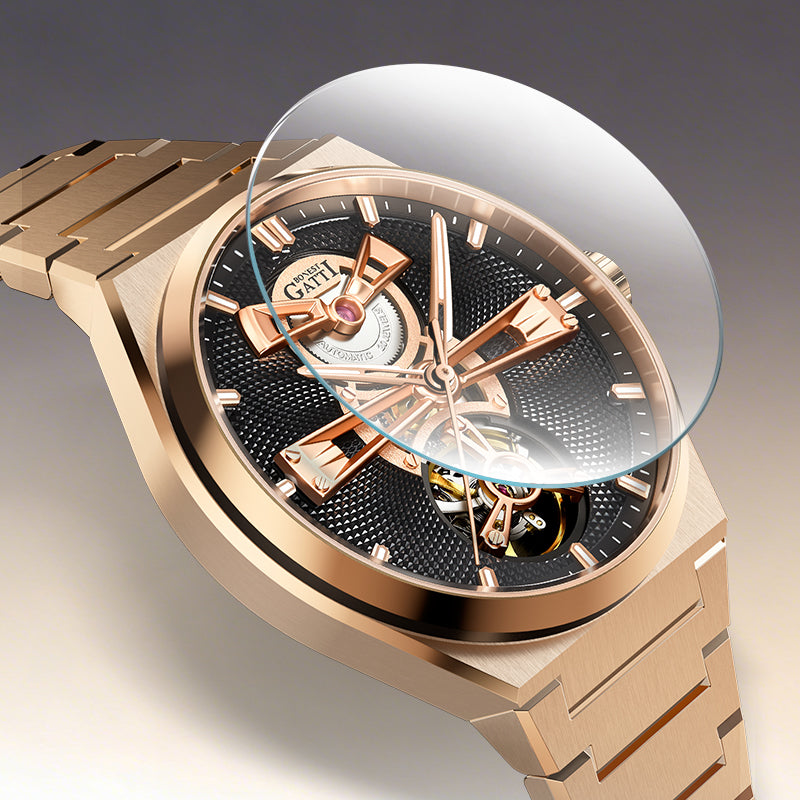 BONEST GATTI Men Watch 44 Zirconia Stones Bezel Crystal Sapphire Automatic Movement Round Shaped 316L Case Skeleton 5ATM Watch BG8014