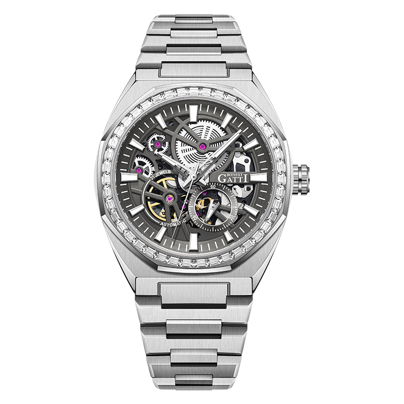 BONEST GATTI Automatic Watch Self Wind Movement Round Shaped Case Skeleton BG8801-s