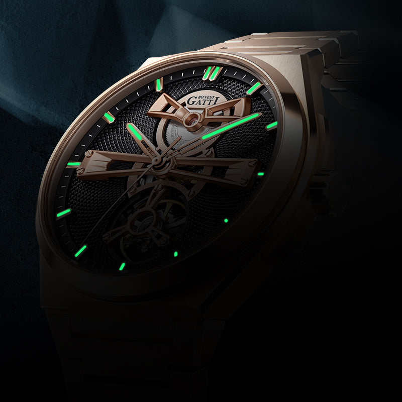 BONEST GATTI Men Watch 44 Zirconia Stones Bezel Crystal Sapphire Automatic Movement Round Shaped 316L Case Skeleton 5ATM Watch BG8014