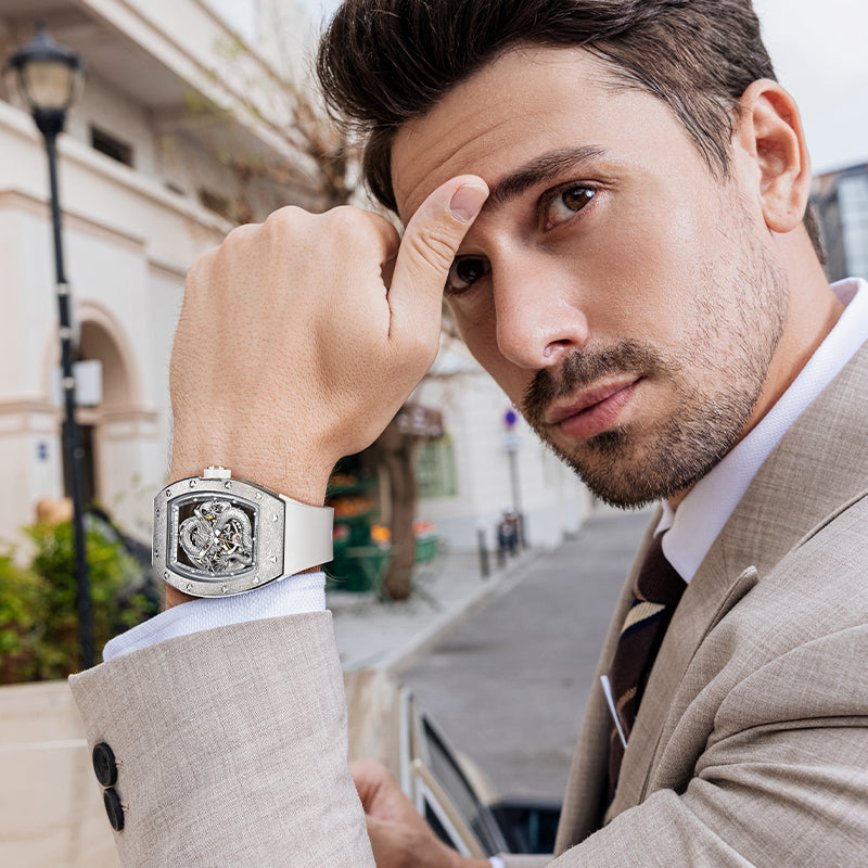 BONEST GATTI Tonneau Shaped Dragon theme frosted gold finishing Case Men's Automatic Mechanical Watch Luminous BG5003