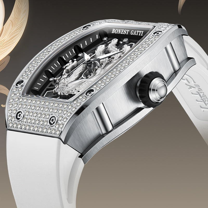 BONEST GATTI Barrel Dragon & Phoenix Couple Watch Automatic Mechanical Movement Luminous BG9910
