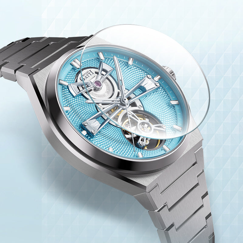 BONEST GATTI Men Watch 44 Zirconia Stones Bezel Crystal Sapphire Automatic Movement Round Shaped 316L Case Skeleton 5ATM Watch BG8014