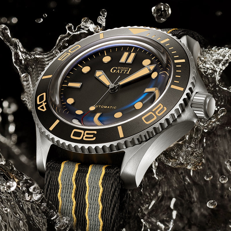 BONEST GATTI Automatic Movement Round Shaped Titanium Alloy Case Sapphire Crystal Nylon Strap Milanese Mesh Bracelet 3ATM Waterproof Luminous BG8001